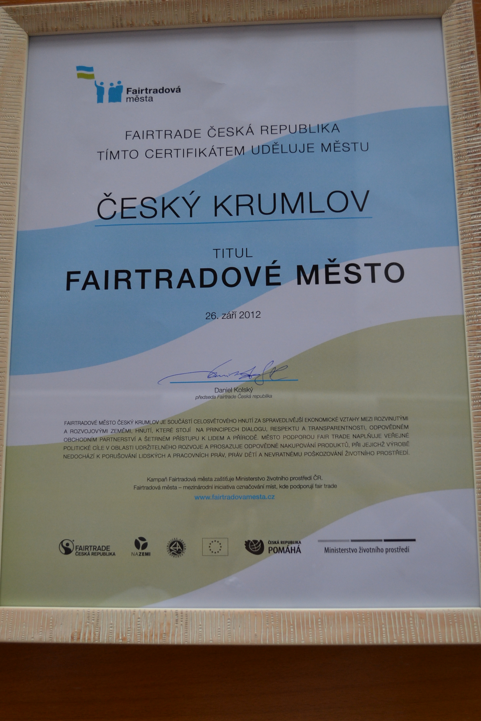 Certifikát Fairtradové město